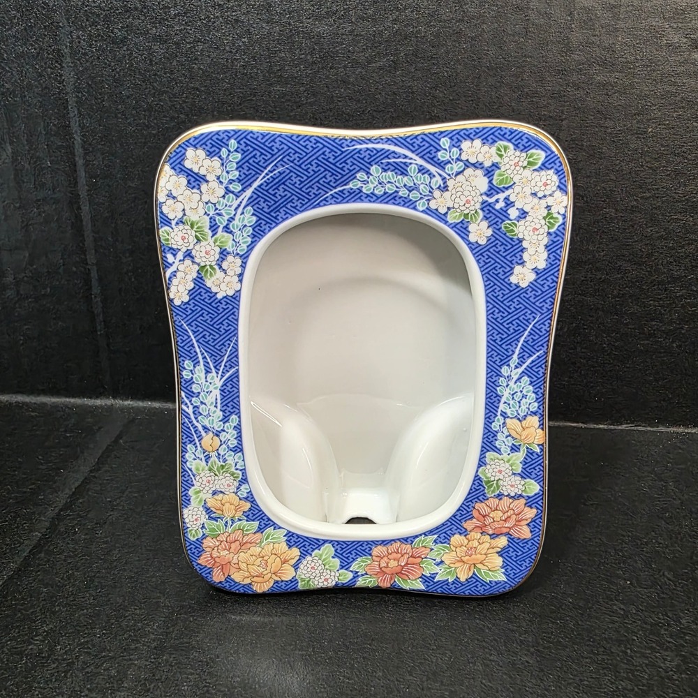 Takahashi San Francisco Picture Frame 1980 Blue Floral Porcelain Gold Trim 5x4
